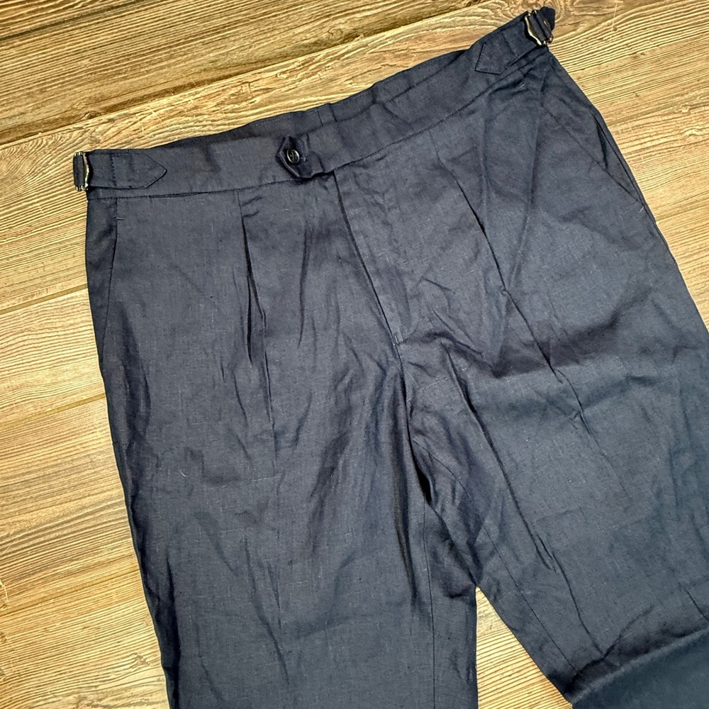 Collars & Co Mens Size 34x30 Amalfi Linen Trouser Navy Side Adjusters Cuffed - Picture 3 of 9